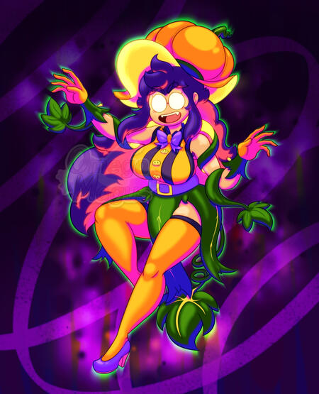 Art of my character Melodie dressed as a Pumpkin Witch for Halloween. (this version is at a reduced size for web viewing)